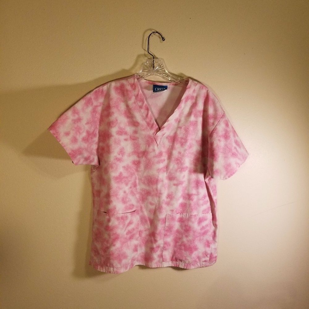 CREST pink floral print scrub top